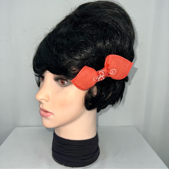 Coral Paisley Rockabilly Bandana Knotted Hair Bow - Picture 6 of 11